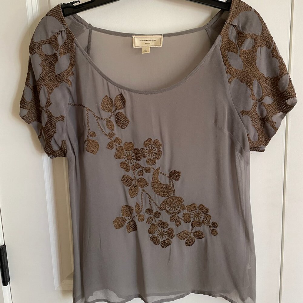 Moulinette Soeurs at Anthropologie Sheer Blouse with Embroidery